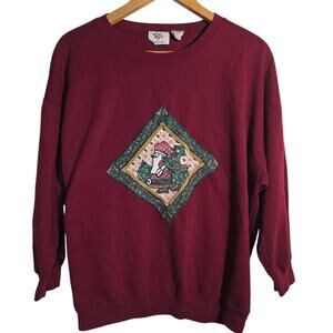 Vtg Christmas Sweatshirt Embroidery Santa Burgundy Plus 22W 42 Crewneck Xmas